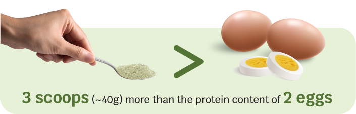 3 scoops (~40g) more than the protein content of 2 eggs