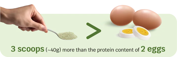 3 scoops (~40g) more than the protein content of 2 eggs